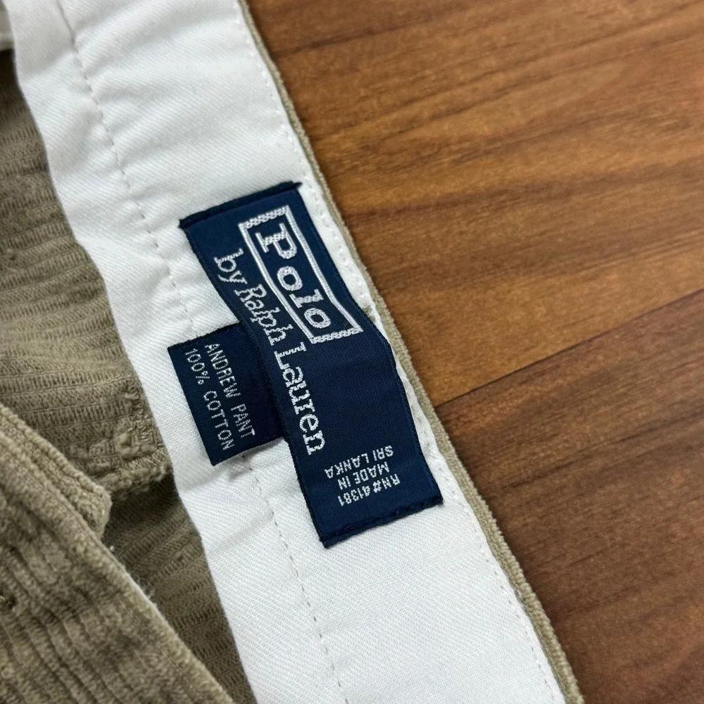 Polo Ralph Lauren Andrew Pant Baggy Wide Leg Corduroy Tan Khaki 40x32 Mens